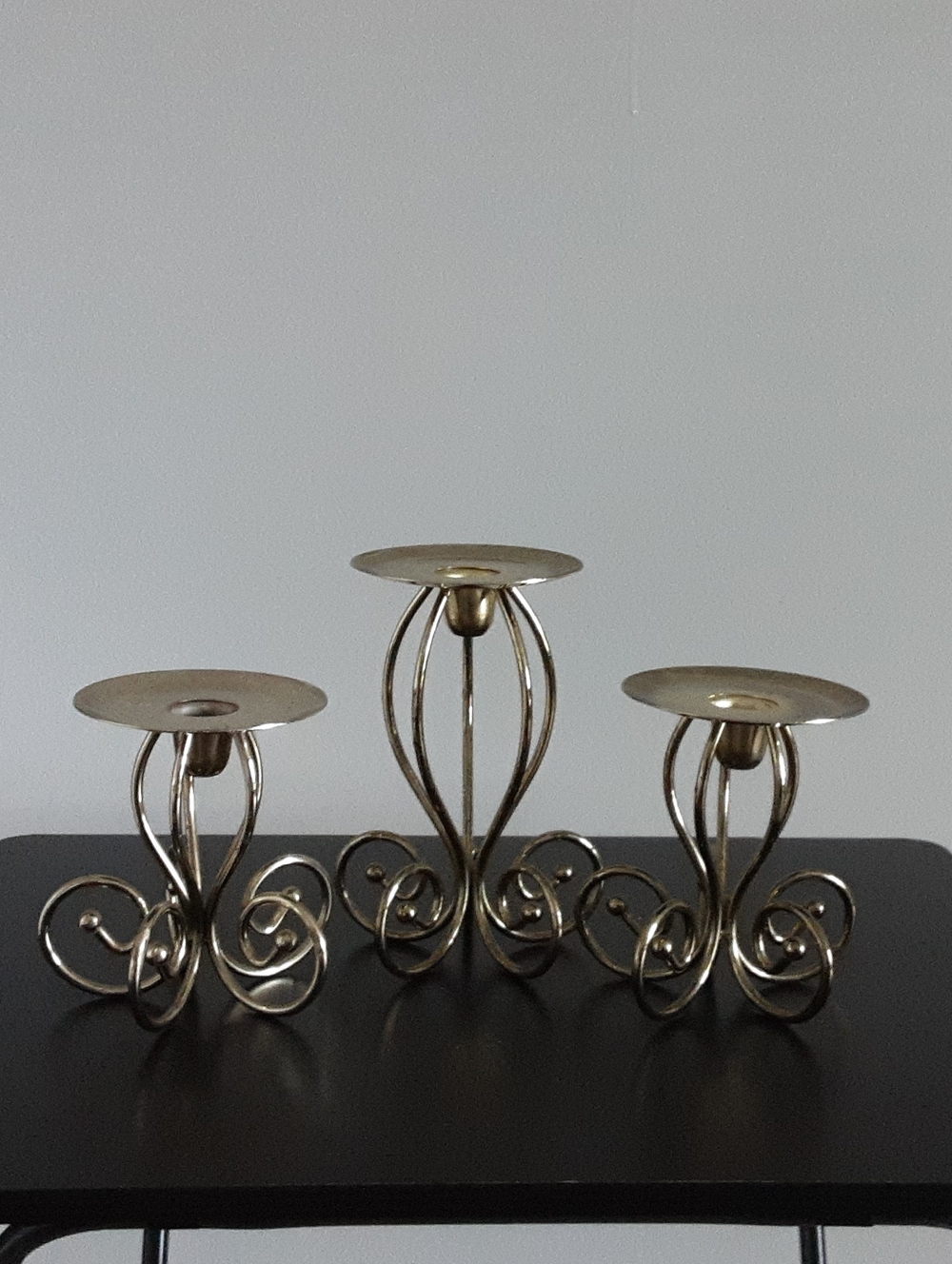 Home Interiors Brass-Tone Scrollwork Candle Holder Trio